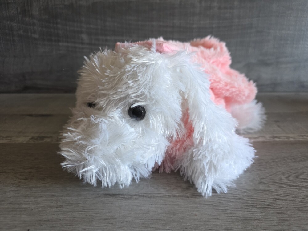 Plush Pink & White Poodle Dog Stuffed Animal Toy 12" Furry Puppy w Zipper g54